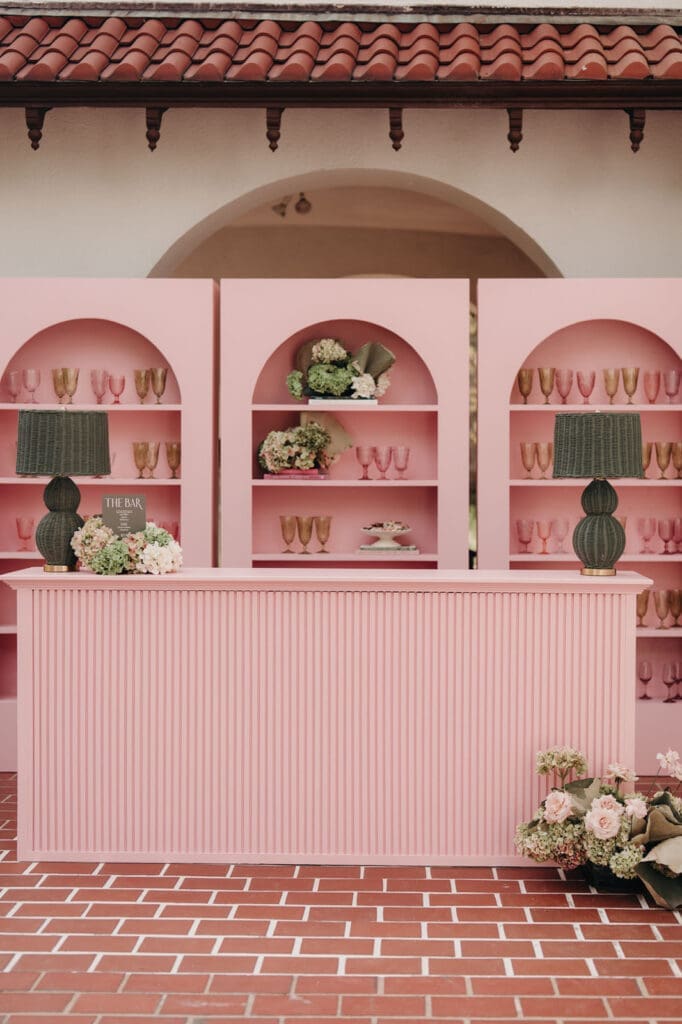 Pink custom wedding bar designed for a Hill House wedding reception.
